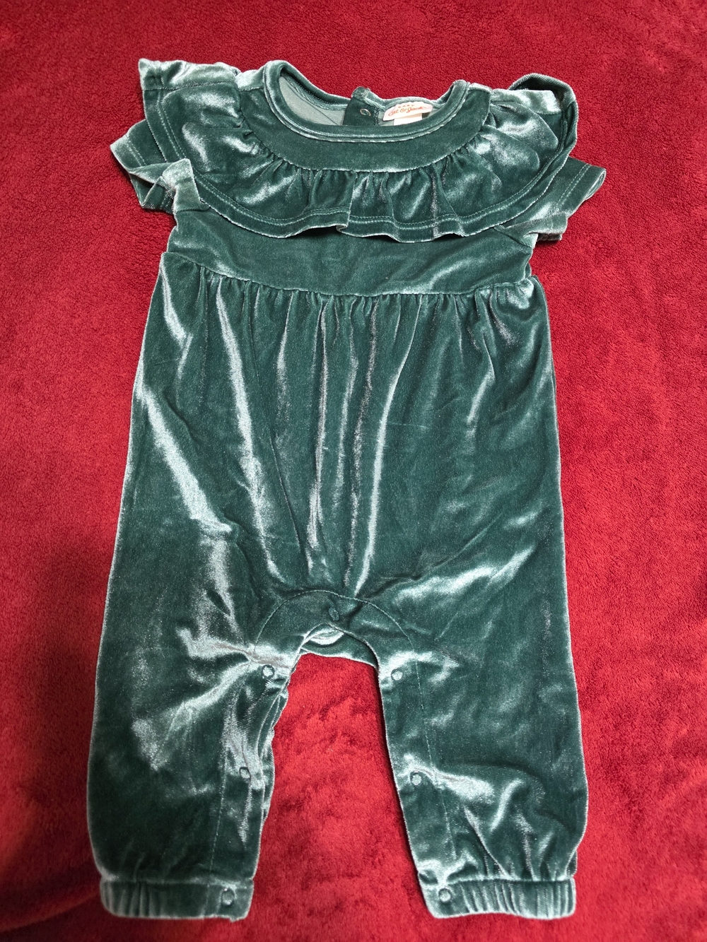 Cat & Jack Emerald Green Velvet Ruffle Romper